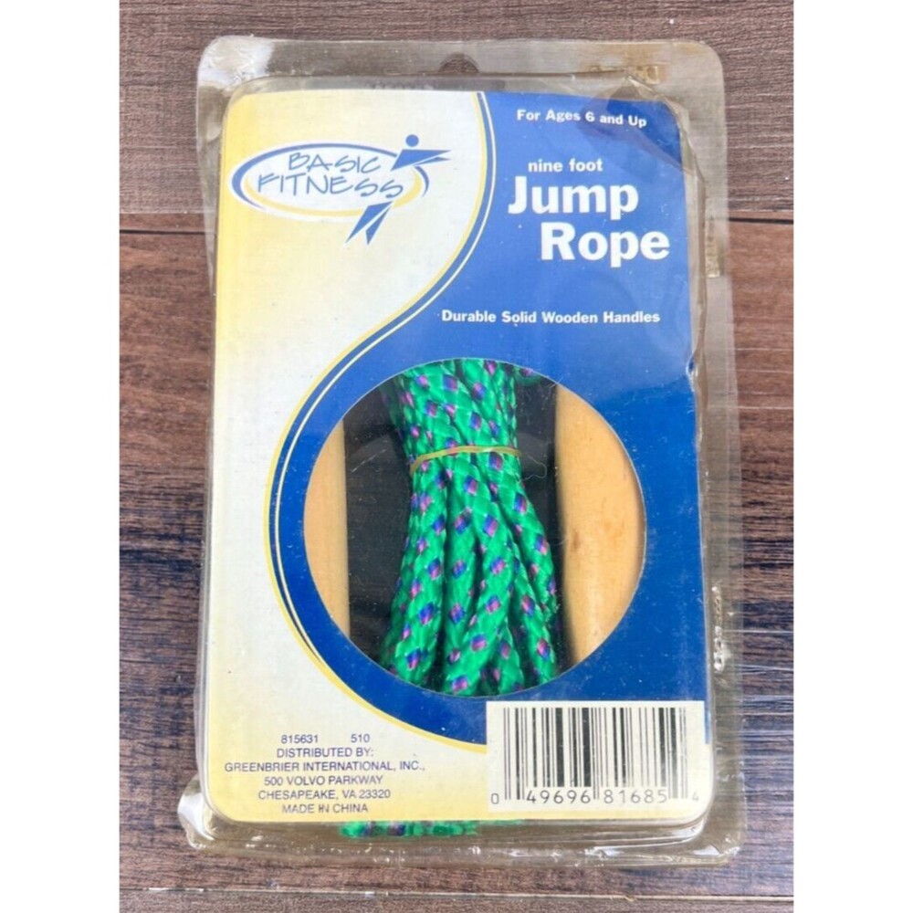 Basic Fitness Jump Rope Wooden Swivel Handles - Heavyweight Jump Rope  9'